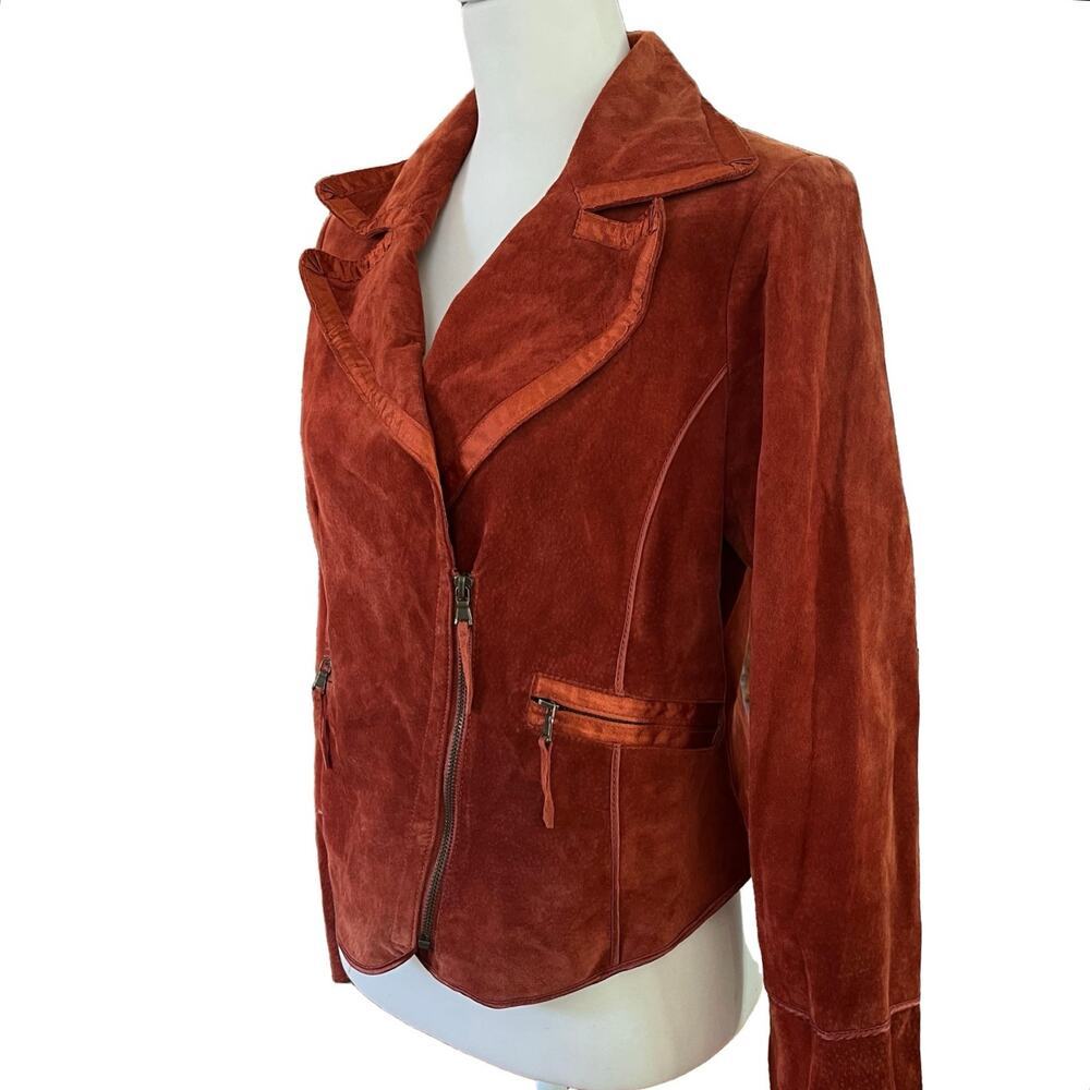 Di Vita Suede Moto Blazer Jacket Size 8 Burnt Orange - Picture 3 of 16